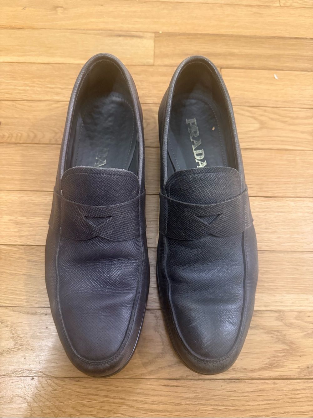 Prada Men’s Gray Leather Penny Loafers